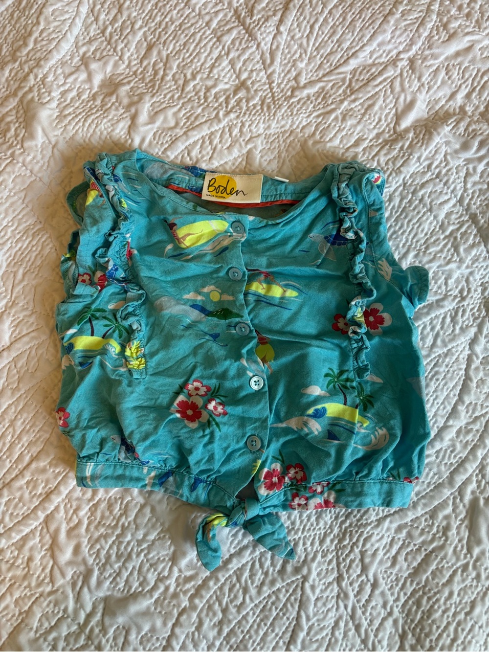 Boden Turquoise Tropical 🌴 Hawaiian Print Button-Front Shirt